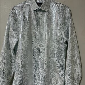Elegant White and Silver Patterned Dress Shirt